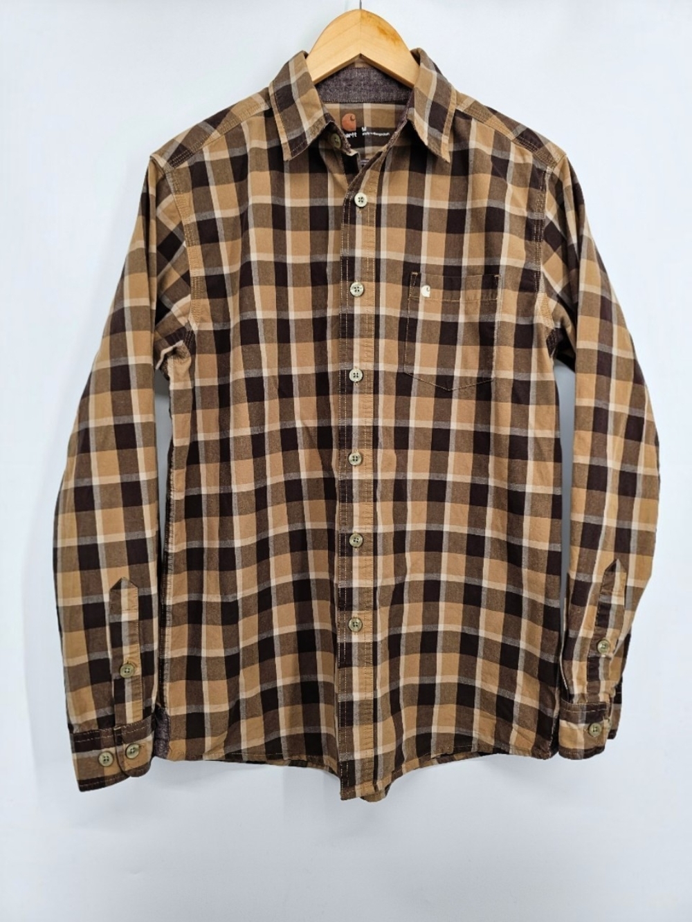 Carhartt 100086 Bellevue Plaid Shirt Men's M Brown Tan Slim Fit Workwear